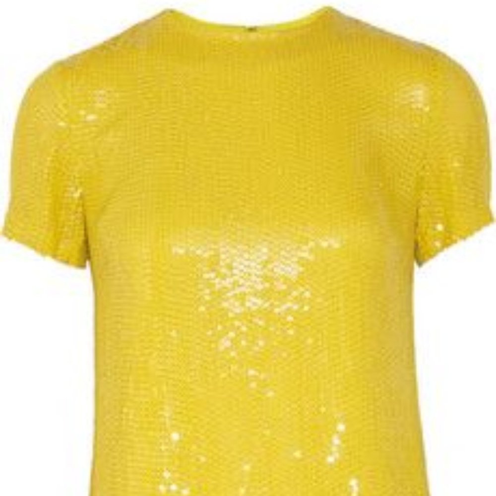 New With Tag DVF S XS 2 Sequin Lemon Yellow Sparkly Top CATALINA COUTURE